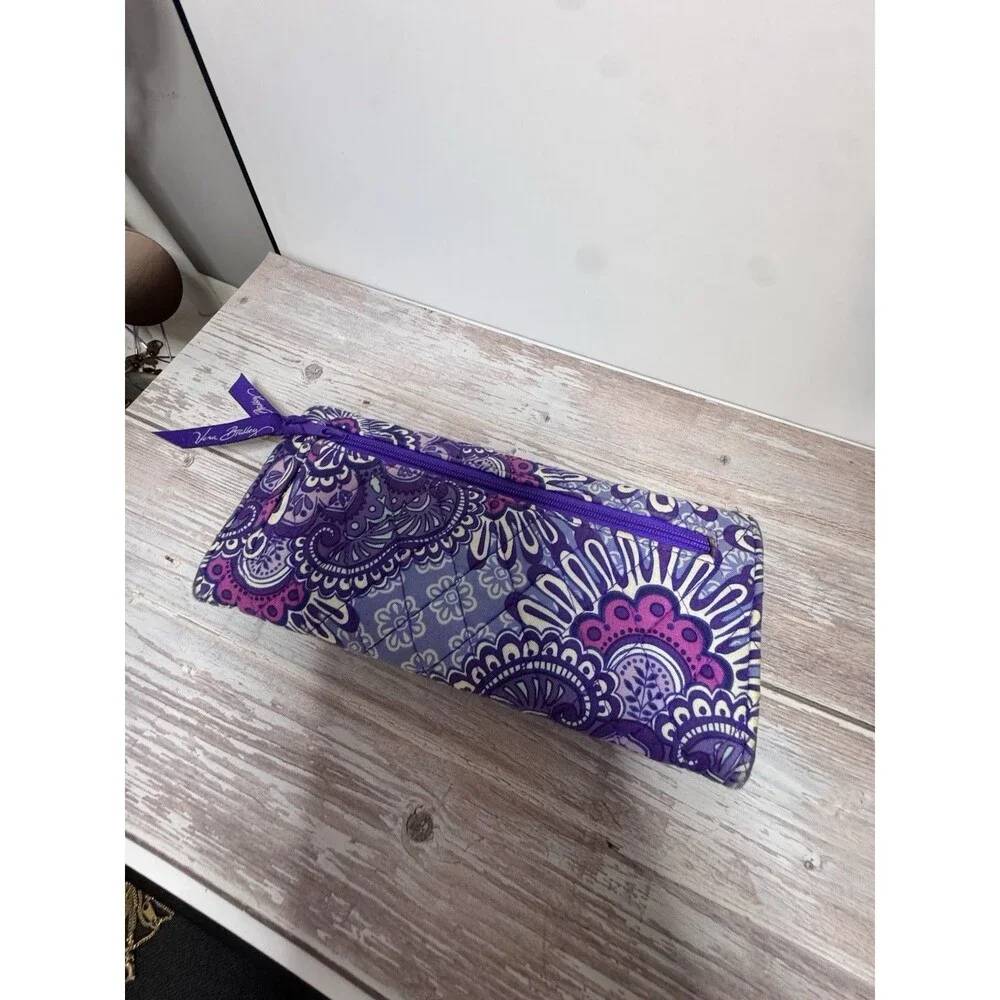 Vera Bradley Purple Trifold Wallet Lilac Tapestry Wear On Edges - Picture 3 of 8